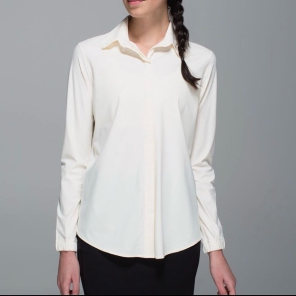 Lululemon Day Trip Blouse Ghost Cream Size 6 Travel Business Casual Neutral